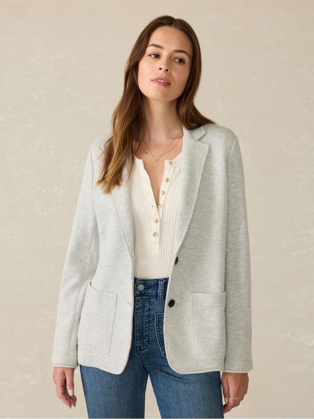 Faherty Inlet Knit Blazer Heather Grey Business Casual Women’s S